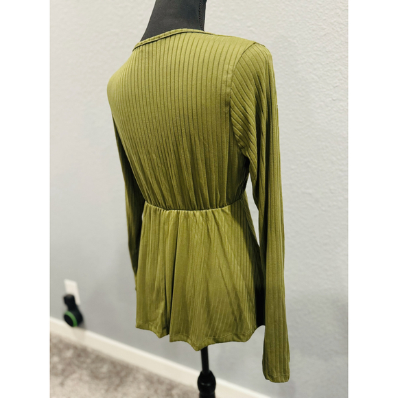 White Birch Olive Green Ribbed Wrap Top NWOT, Sz XL - Picture 5 of 8
